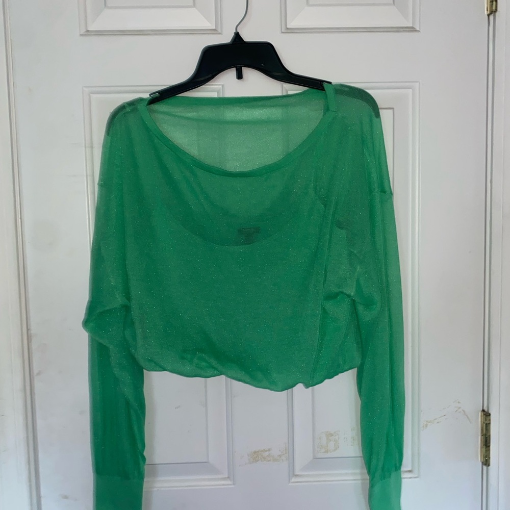 Express green sheer tee with built in tank top